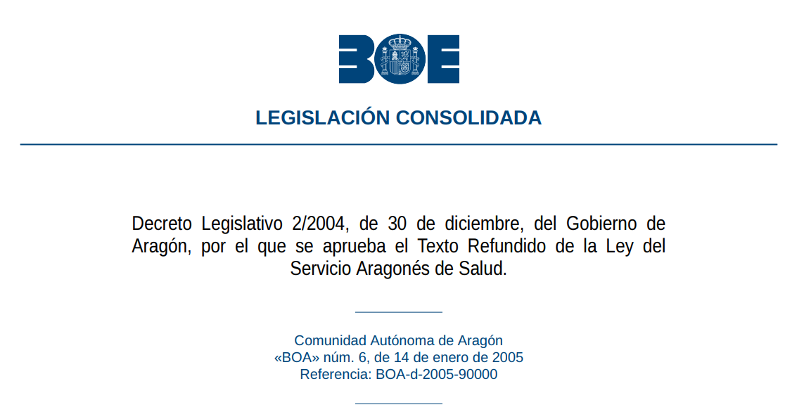 Test del Decreto Legislativo 2/2004, de 30 de diciembre, del Gobierno de Aragón, por el que se aprueba el Texto Refundido de la Ley del Servicio Aragonés de Salud.